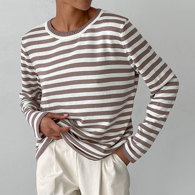 Randig tröja | Crew Neck | Tunn | Oversized Långärmad | Damtröjor-Eva Jonsson