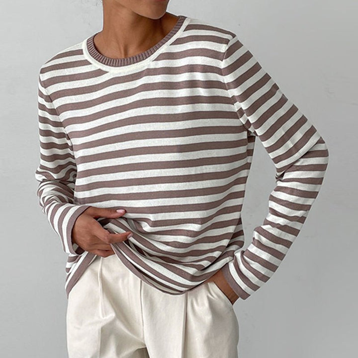 Randig tröja | Crew Neck | Tunn | Oversized Långärmad | Damtröjor-Eva Jonsson