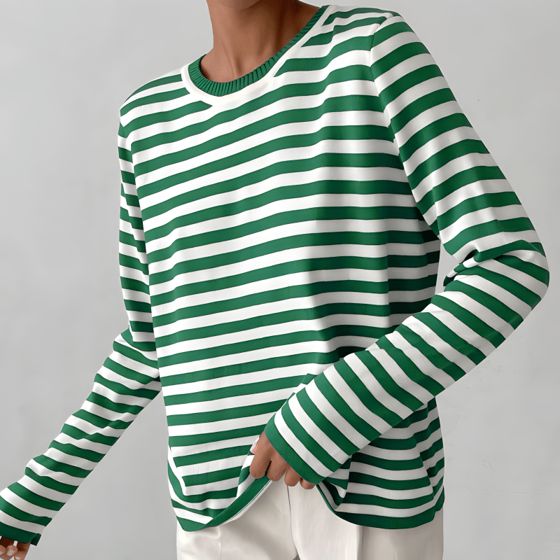 Randig tröja | Crew Neck | Tunn | Oversized Långärmad | Damtröjor-Eva Jonsson