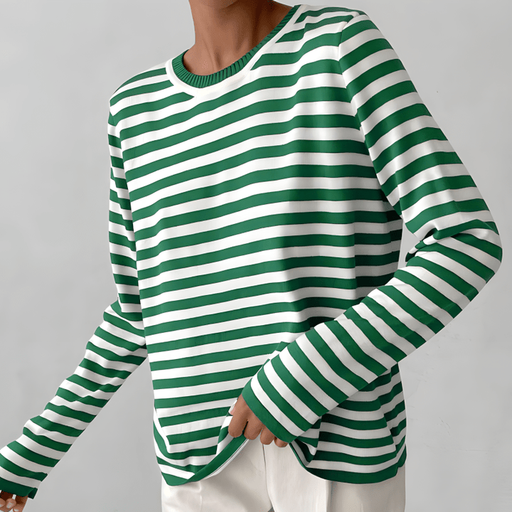Randig tröja | Crew Neck | Tunn | Oversized Långärmad | Damtröjor-Eva Jonsson