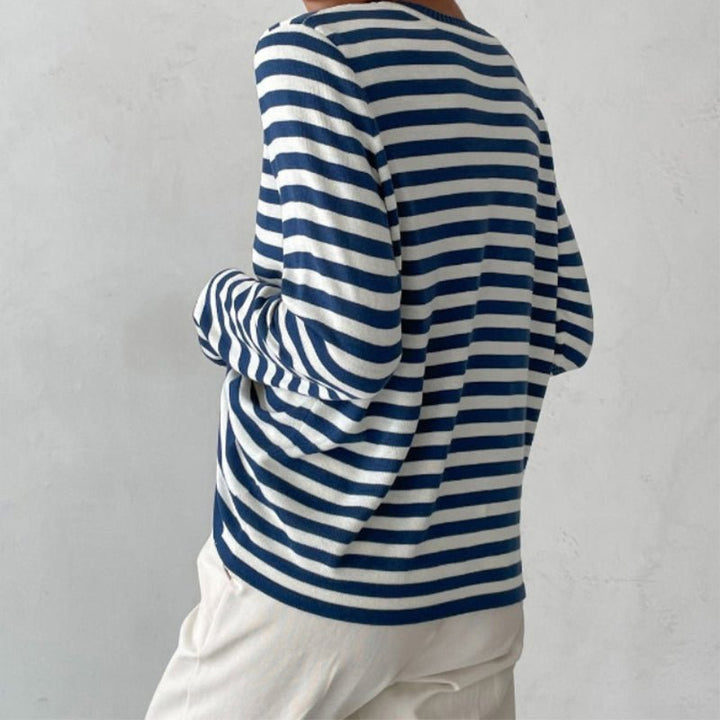 Randig tröja | Crew Neck | Tunn | Oversized Långärmad | Damtröjor-Eva Jonsson