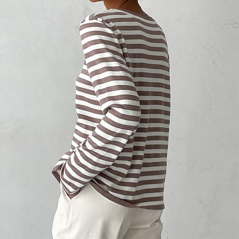 Randig tröja | Crew Neck | Tunn | Oversized Långärmad | Damtröjor-Eva Jonsson