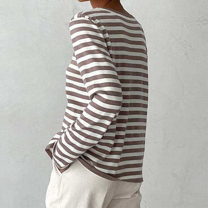 Randig tröja | Crew Neck | Tunn | Oversized Långärmad | Damtröjor-Eva Jonsson