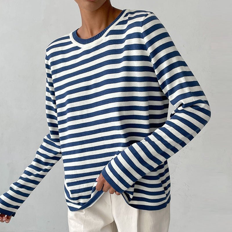 Randig tröja | Crew Neck | Tunn | Oversized Långärmad | Damtröjor-Eva Jonsson