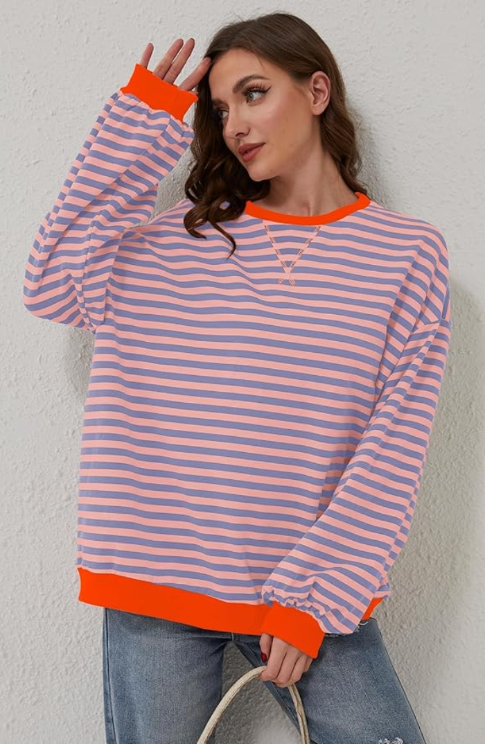 Randig tröja | Långärmad | Pullover | Oversized Sweatshirt | Damkläder-Eva Jonsson