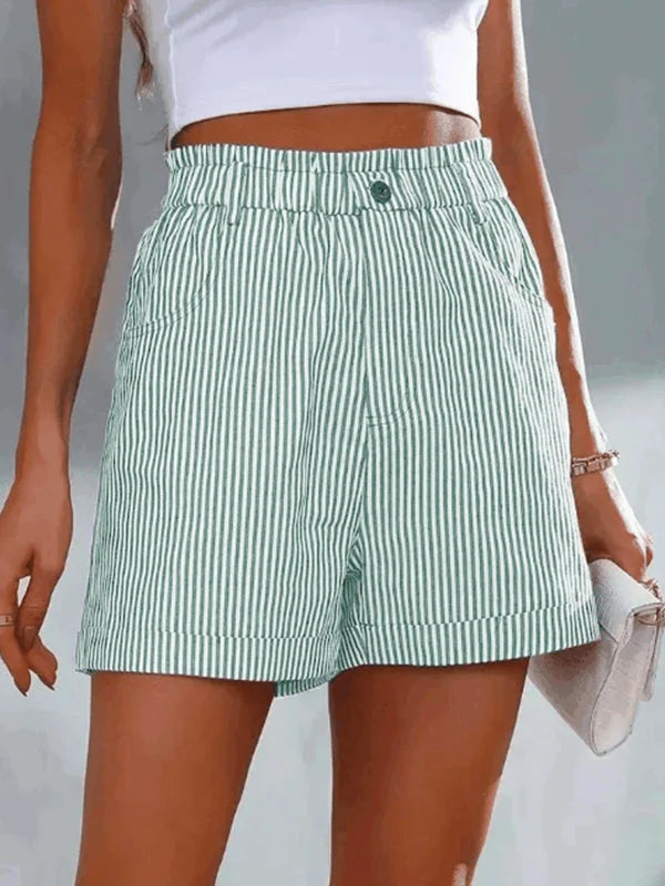 Randiga shorts | Hög midja | Elastisk midja | Minishorts | Damshorts-Eva Jonsson
