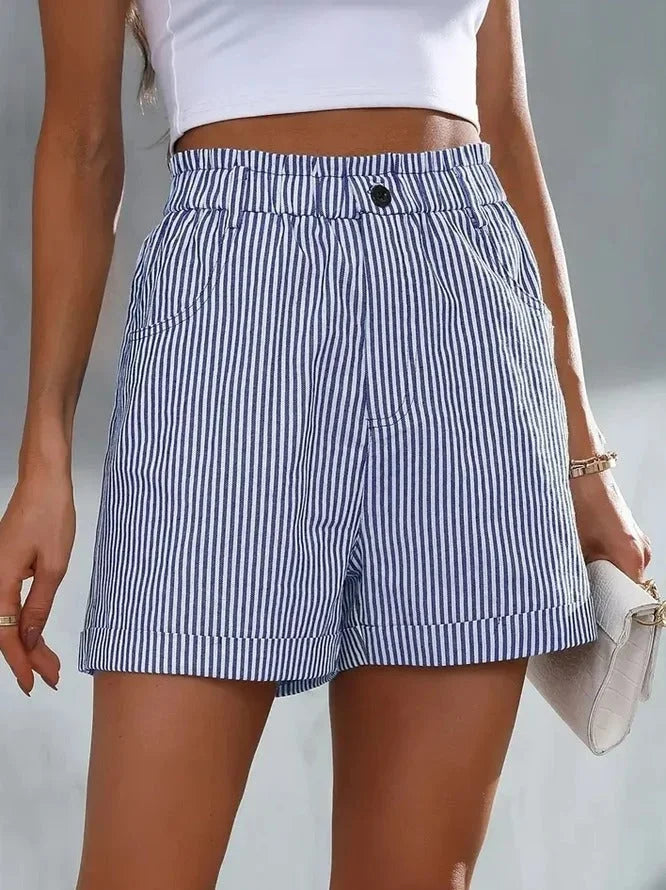 Randiga shorts | Hög midja | Elastisk midja | Minishorts | Damshorts-Eva Jonsson