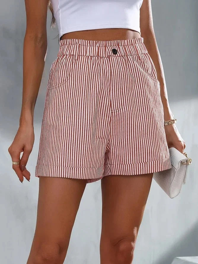 Randiga shorts | Hög midja | Elastisk midja | Minishorts | Damshorts-Eva Jonsson