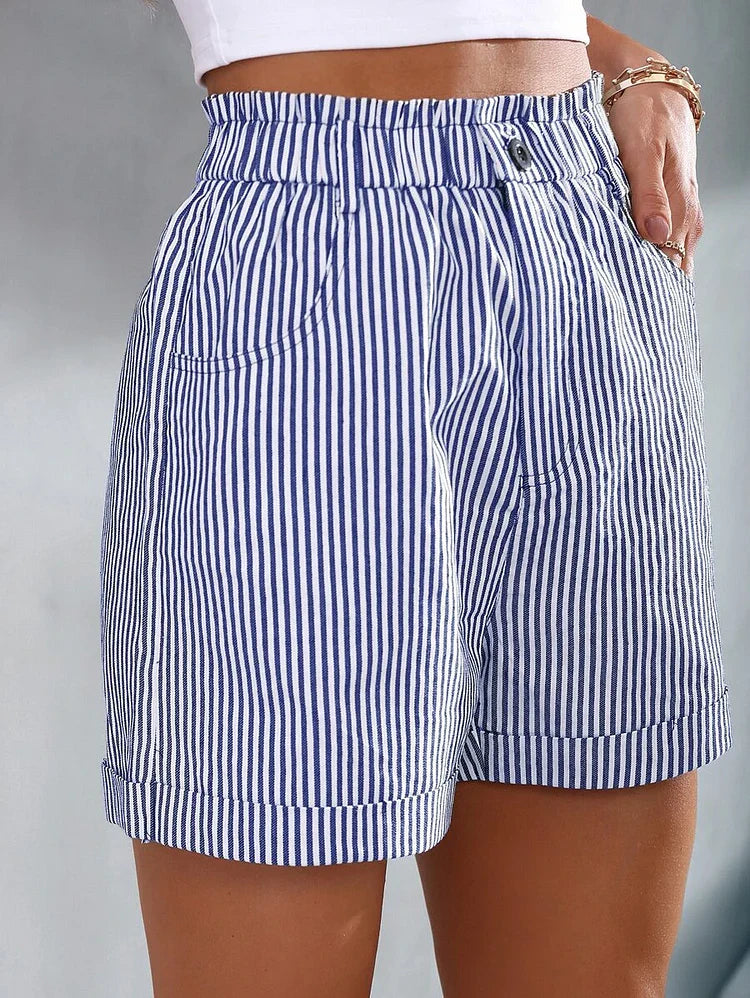 Randiga shorts | Hög midja | Elastisk midja | Minishorts | Damshorts-Eva Jonsson