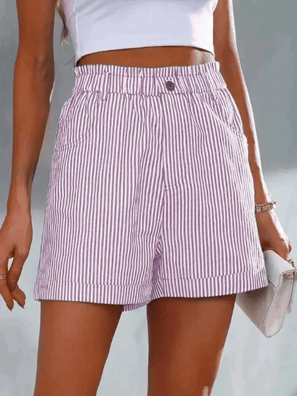 Randiga shorts | Hög midja | Elastisk midja | Minishorts | Damshorts-Eva Jonsson