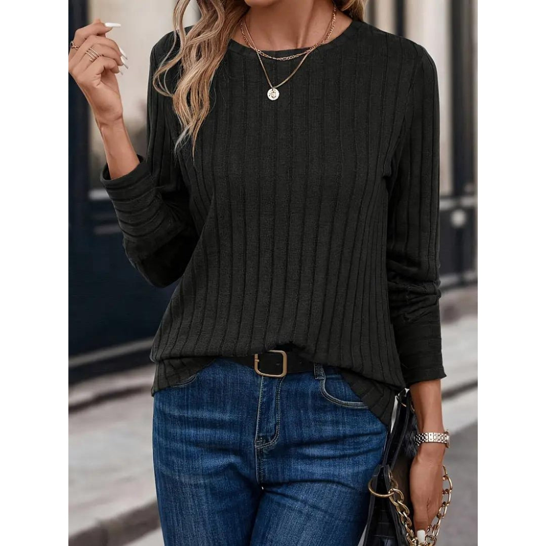 Ribbad tröja - Pullover - Loose Fit - Långärmad topp - Damkläder-Eva Jonsson