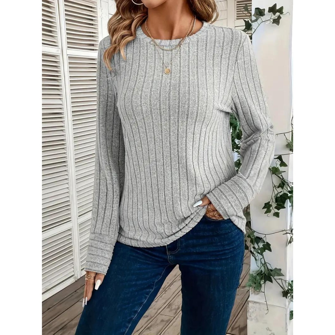 Ribbad tröja - Pullover - Loose Fit - Långärmad topp - Damkläder-Eva Jonsson