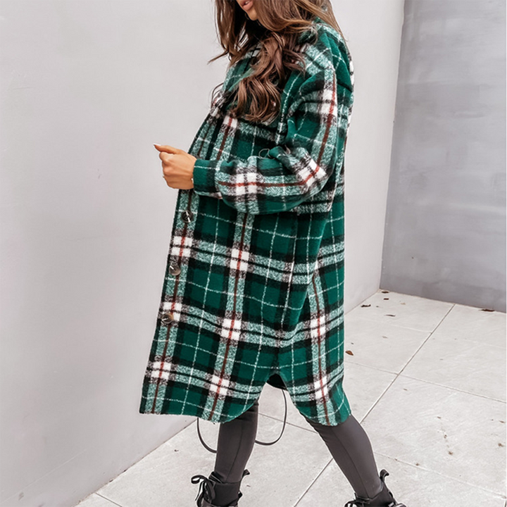 Rutig kappa - Oversized - Knappslå - Ullkappa - Damjacka-Eva Jonsson