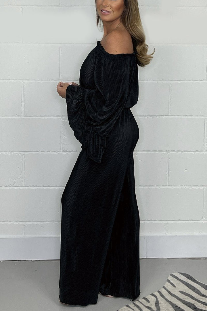 Sammet Jumpsuit | Långärmad | Vida ben | Off-Shoulder Jumpsuit | Damkläder-Eva Jonsson