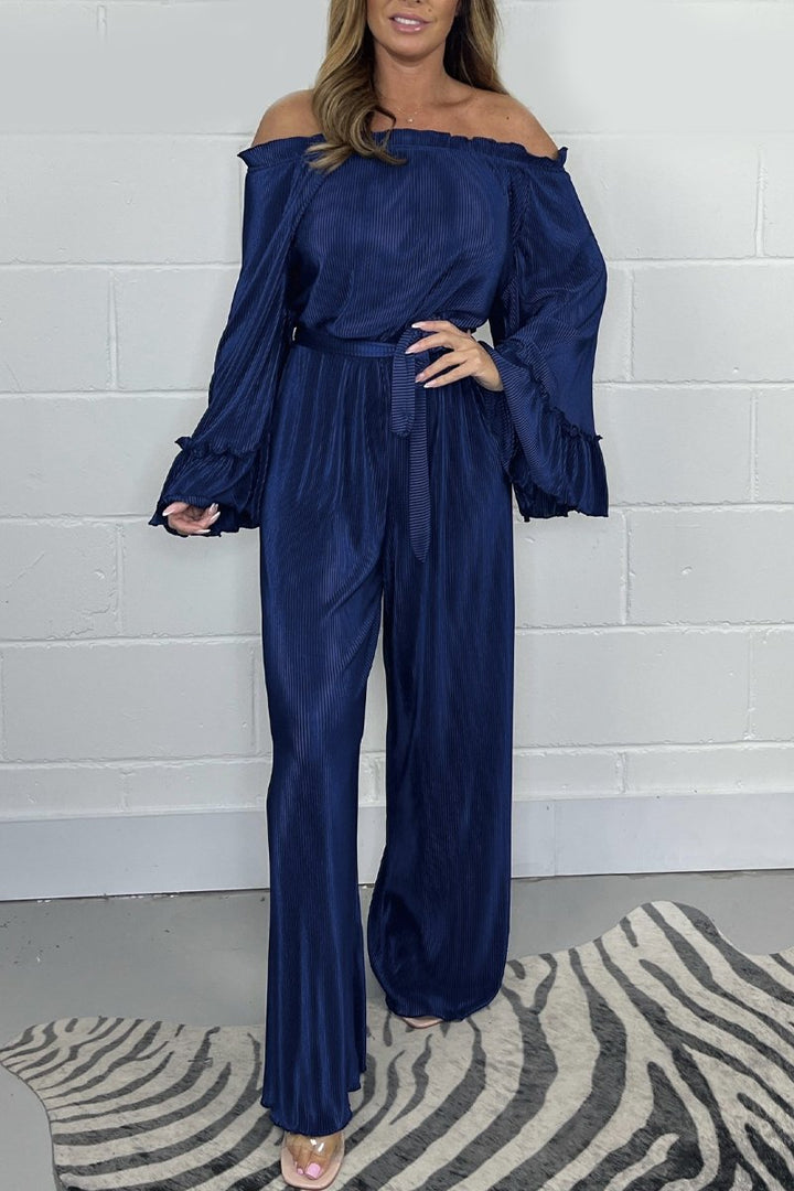 Sammet Jumpsuit | Långärmad | Vida ben | Off-Shoulder Jumpsuit | Damkläder-Eva Jonsson