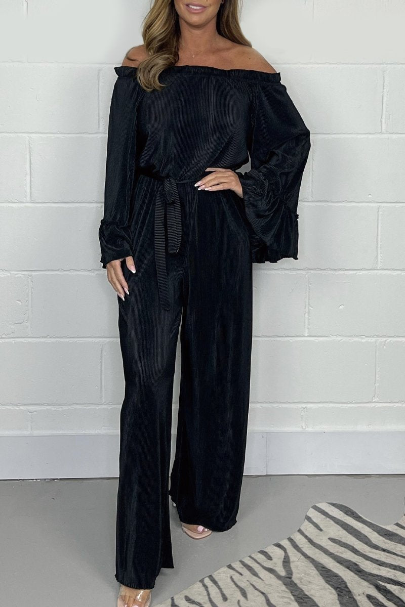 Sammet Jumpsuit | Långärmad | Vida ben | Off-Shoulder Jumpsuit | Damkläder-Eva Jonsson