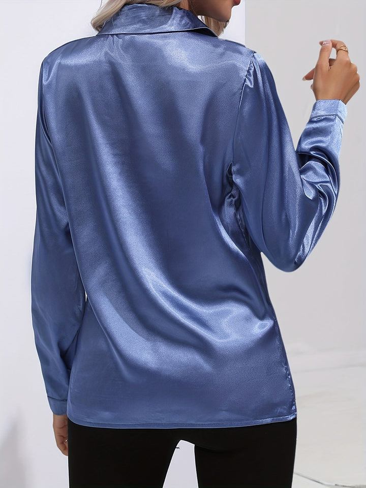 Satin Blouse - Glänsande Långärmad Skjorta med Knappar för Kvinnor-Eva Jonsson