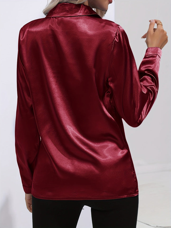 Satin Blouse - Glänsande Långärmad Skjorta med Knappar för Kvinnor-Eva Jonsson
