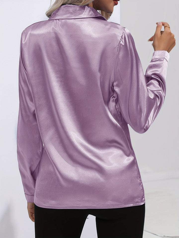 Satin Blouse - Glänsande Långärmad Skjorta med Knappar för Kvinnor-Eva Jonsson