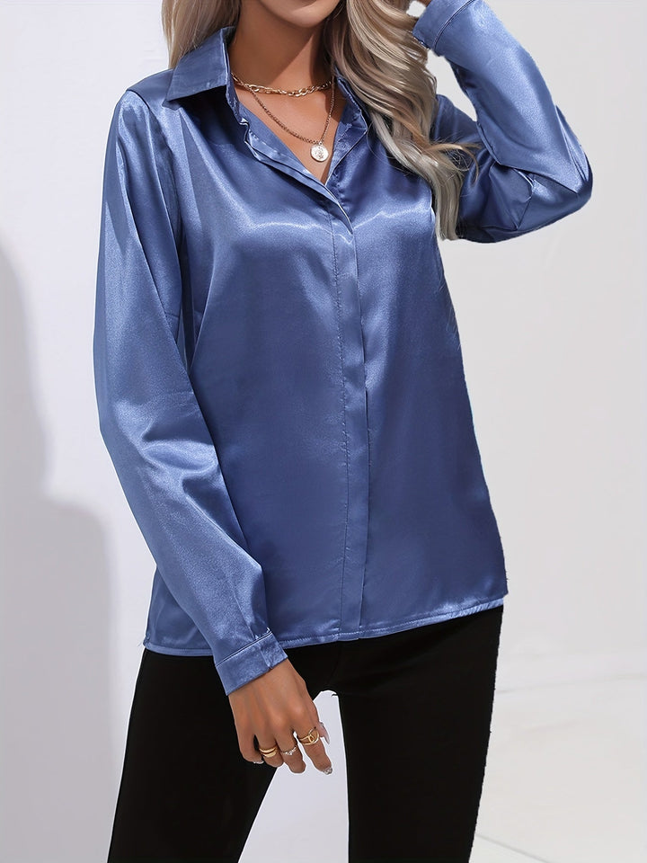 Satin Blouse - Glänsande Långärmad Skjorta med Knappar för Kvinnor-Eva Jonsson