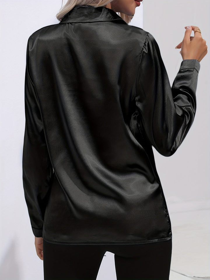 Satin Blouse - Glänsande Långärmad Skjorta med Knappar för Kvinnor-Eva Jonsson