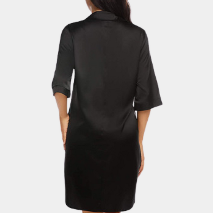 Satin Nightgown - Knäppt - Kortärmad - Satin Nightdress - Nattlinne för kvinnor-Eva Jonsson