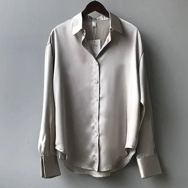Satinblus - Elegant - Långärmad - Knäppbar blus - Satinskjortor för kvinnor-Eva Jonsson
