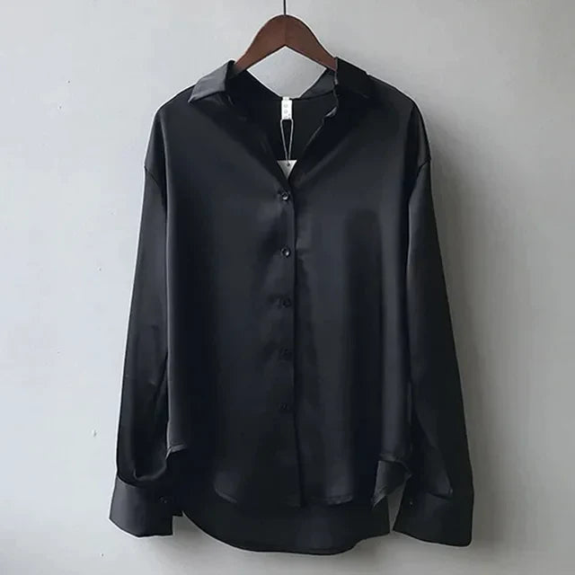 Satinblus - Elegant - Långärmad - Knäppbar blus - Satinskjortor för kvinnor-Eva Jonsson