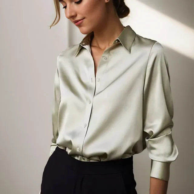 Satinblus - Elegant - Långärmad - Knäppbar blus - Satinskjortor för kvinnor-Eva Jonsson