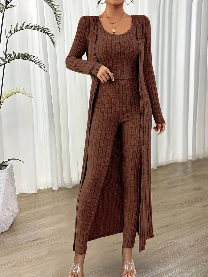 Selja Loungewear-set | Ribbad 3-delad outfit för kvinnor-Eva Jonsson