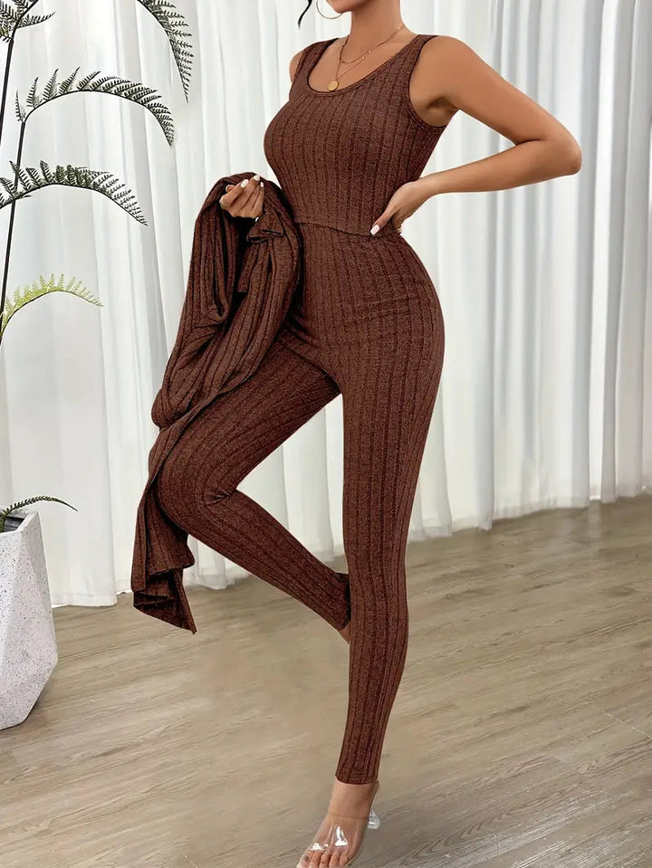 Selja Loungewear-set | Ribbad 3-delad outfit för kvinnor-Eva Jonsson