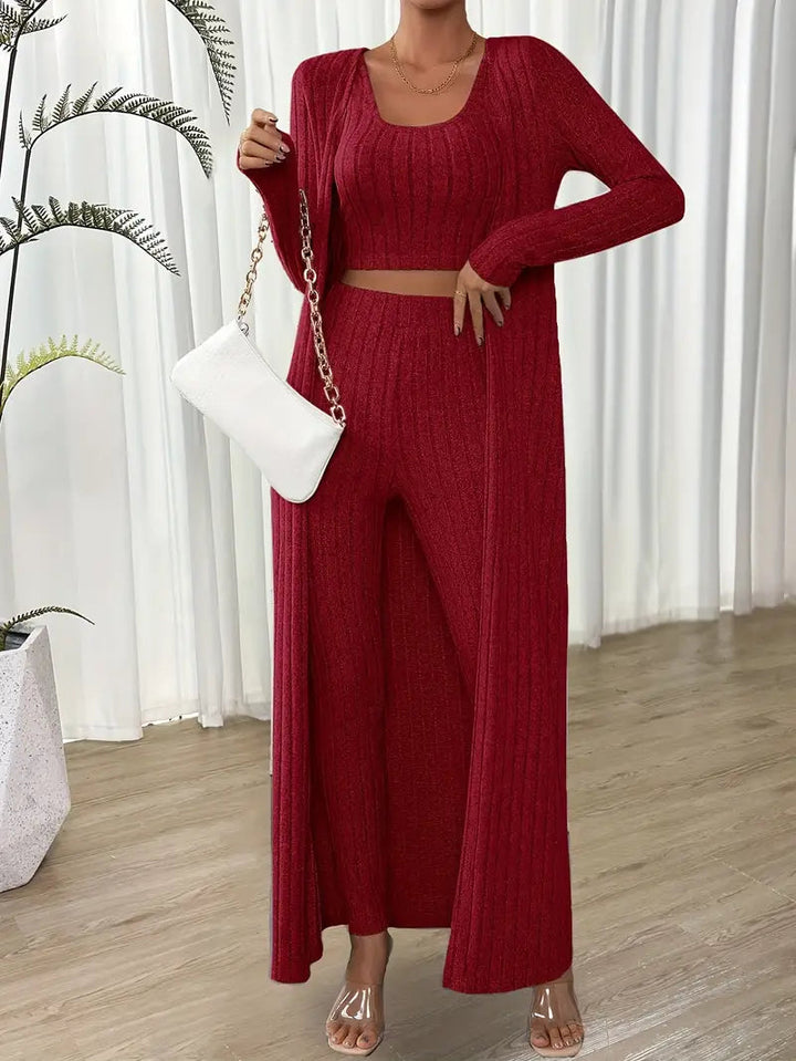 Selja Loungewear-set | Ribbad 3-delad outfit för kvinnor-Eva Jonsson