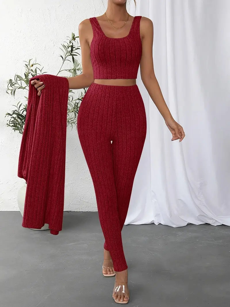 Selja Loungewear-set | Ribbad 3-delad outfit för kvinnor-Eva Jonsson
