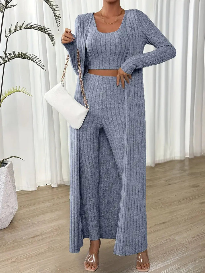 Selja Loungewear-set | Ribbad 3-delad outfit för kvinnor-Eva Jonsson