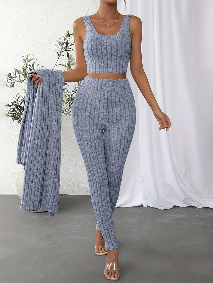 Selja Loungewear-set | Ribbad 3-delad outfit för kvinnor-Eva Jonsson