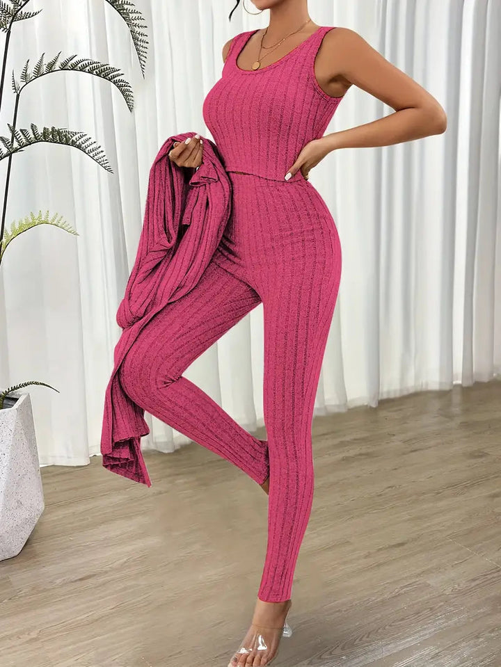 Selja Loungewear-set | Ribbad 3-delad outfit för kvinnor-Eva Jonsson