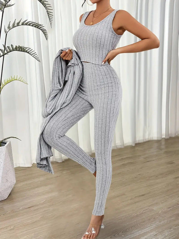 Selja Loungewear-set | Ribbad 3-delad outfit för kvinnor-Eva Jonsson