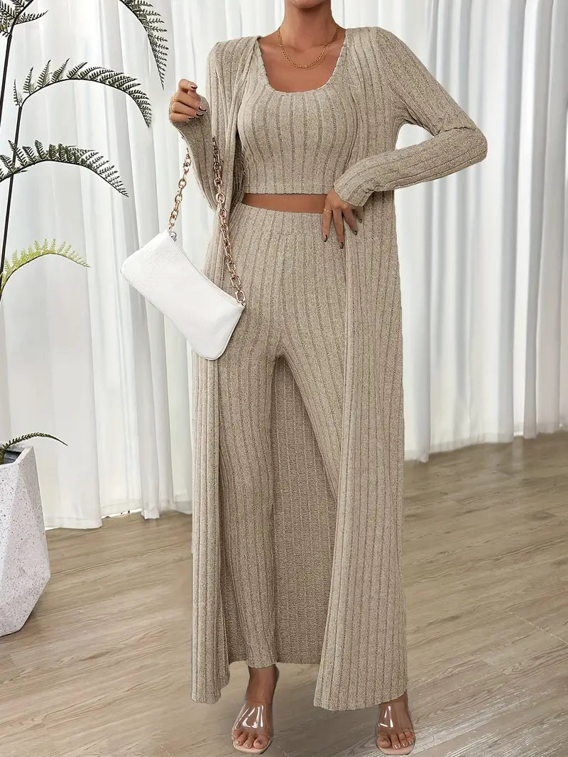 Selja Loungewear-set | Ribbad 3-delad outfit för kvinnor-Eva Jonsson