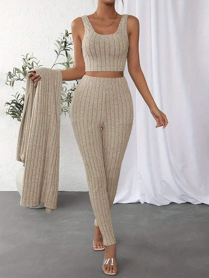 Selja Loungewear-set | Ribbad 3-delad outfit för kvinnor-Eva Jonsson