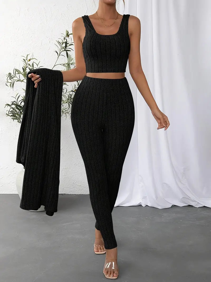 Selja Loungewear-set | Ribbad 3-delad outfit för kvinnor-Eva Jonsson