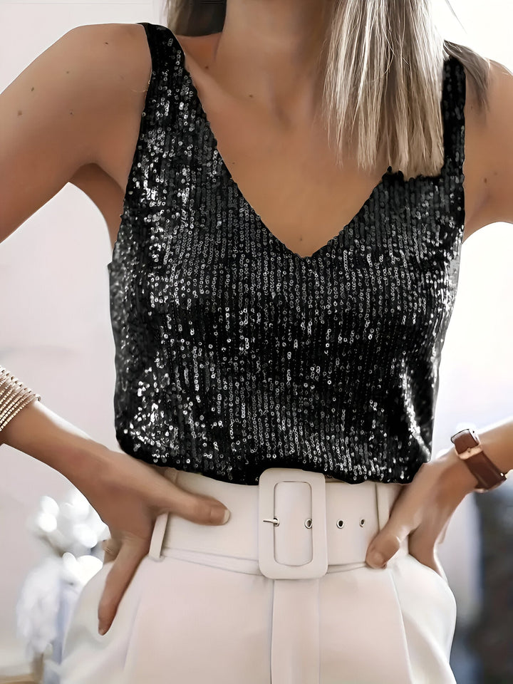 Sequin Top - Ärmlös V-neckad Glitter Party Top för kvinnor-Eva Jonsson