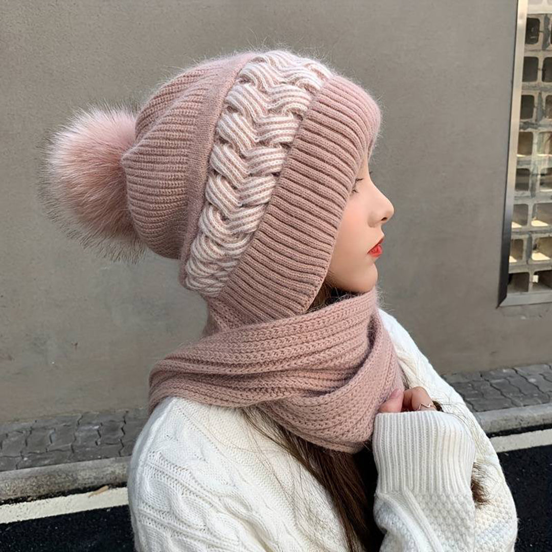 Set Med Mössa Och Halsduk - Varm stickad mössa och halsduk med pompom för kvinnor-Eva Jonsson