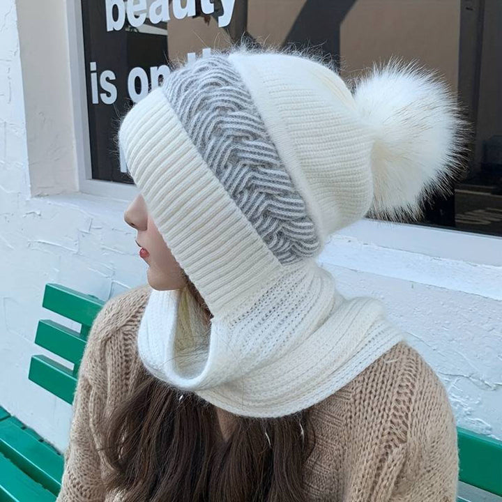Set Med Mössa Och Halsduk - Varm stickad mössa och halsduk med pompom för kvinnor-Eva Jonsson