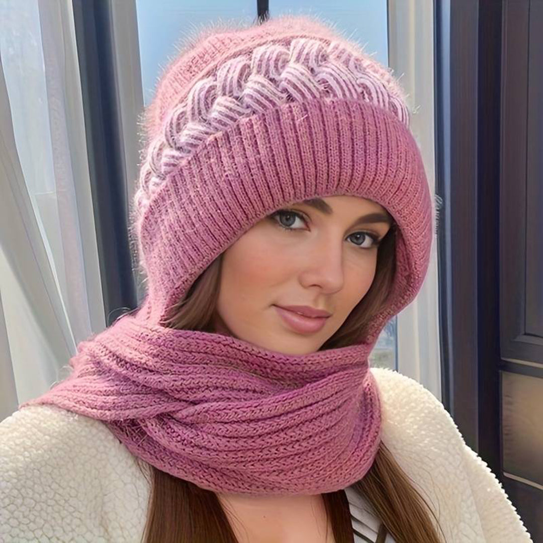 Set Med Mössa Och Halsduk - Varm stickad mössa och halsduk med pompom för kvinnor-Eva Jonsson