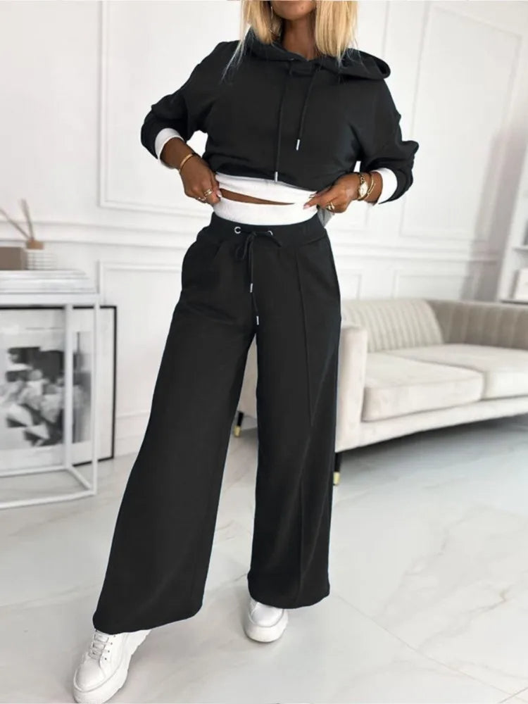 Set med huvtröja och joggare - Cropped - Vida ben - Sweatshirt - Co-Ord Sets Dam-Eva Jonsson