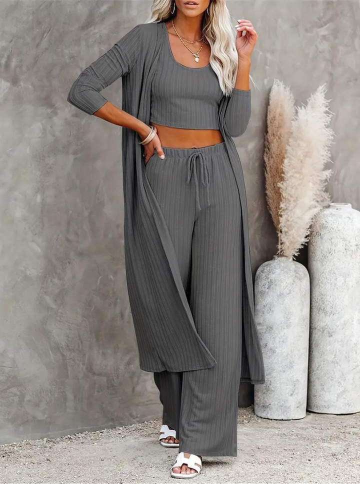 Set med loungekläder, ribbat, tre delar, loungeset, matchande set-Eva Jonsson