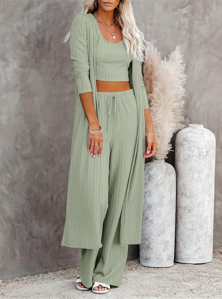 Set med loungekläder, ribbat, tre delar, loungeset, matchande set-Eva Jonsson