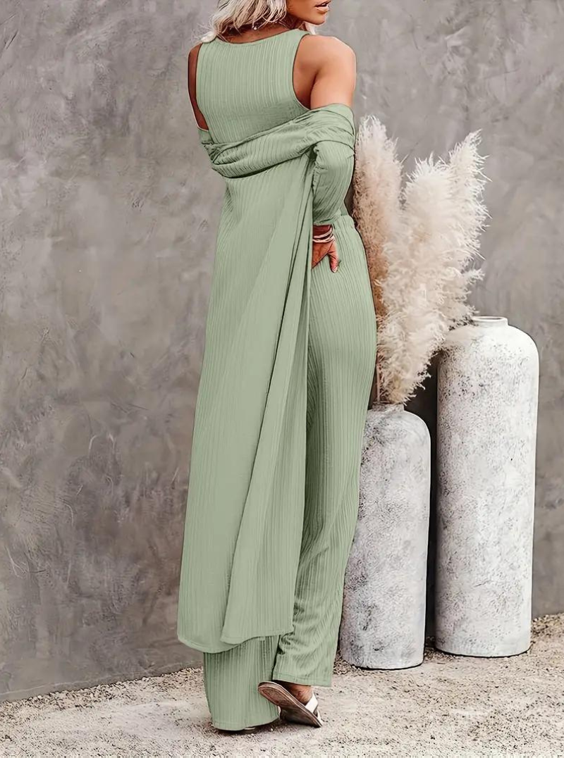 Set med loungekläder, ribbat, tre delar, loungeset, matchande set-Eva Jonsson