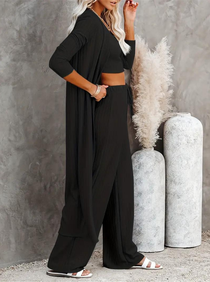 Set med loungekläder, ribbat, tre delar, loungeset, matchande set-Eva Jonsson