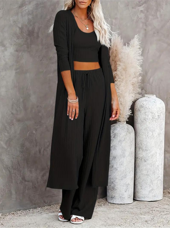 Set med loungekläder, ribbat, tre delar, loungeset, matchande set-Eva Jonsson